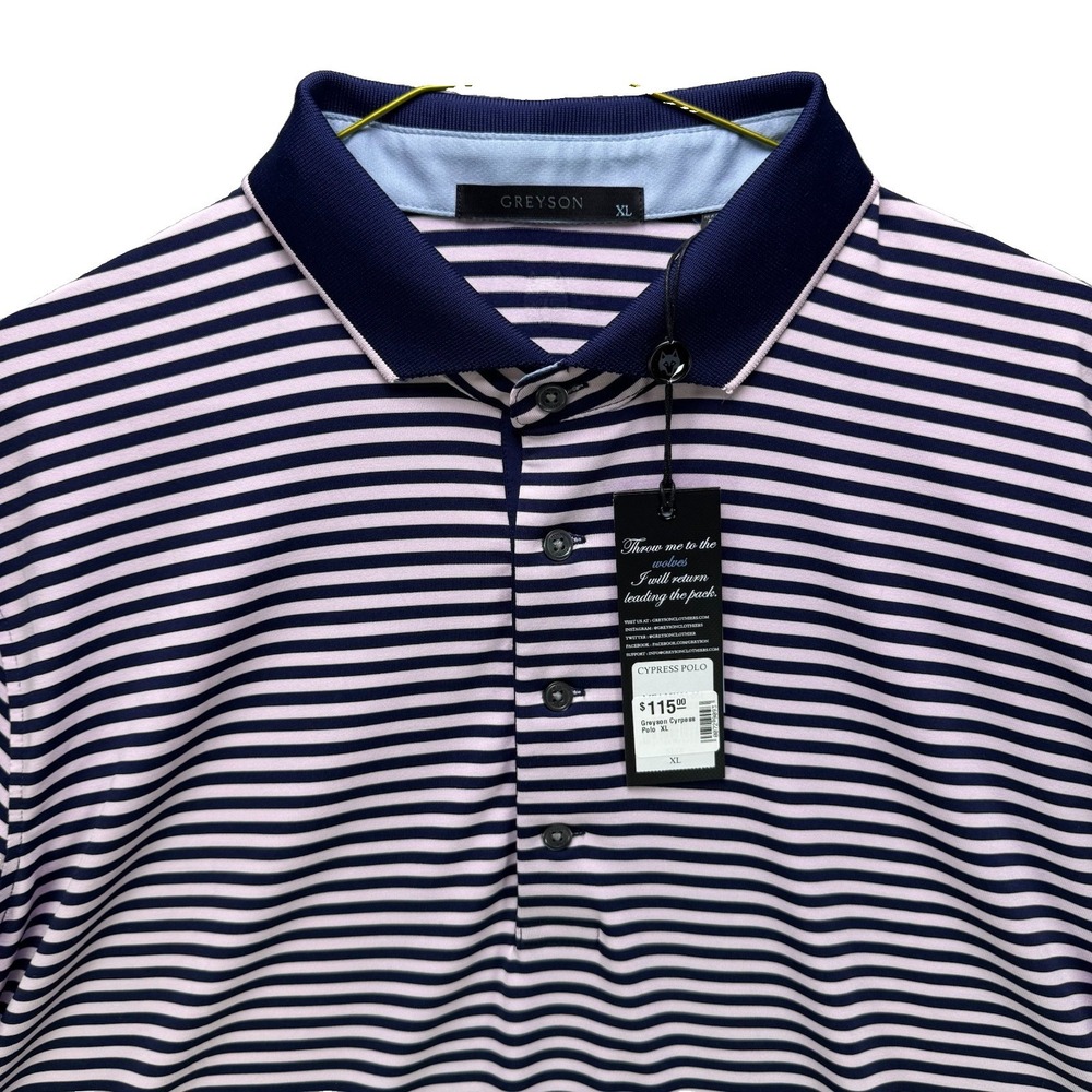 Greyson Cypress Polo Shirt Mens XL Blue Pink Striped Golf Short Sleeve NWT